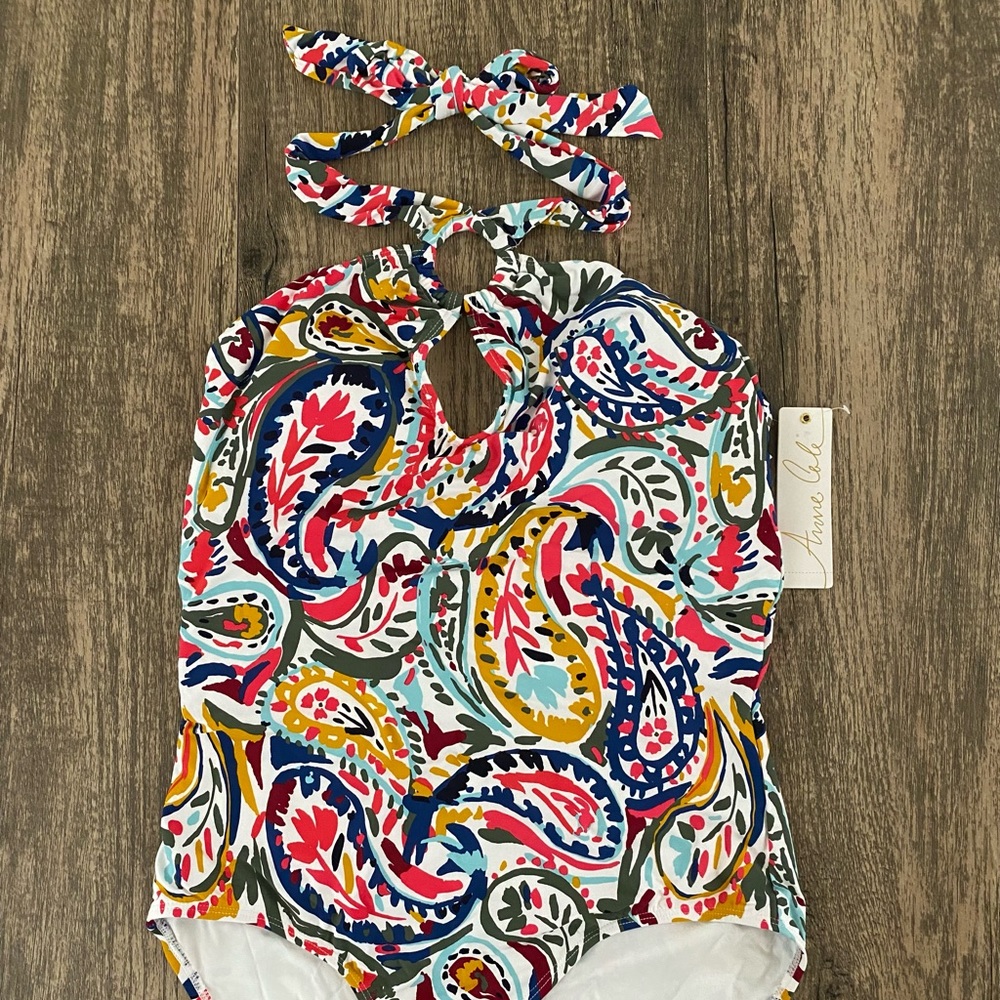 Anne Cole Womens Swim Colorful Size 6 Hi-Neck Printed One-Piece